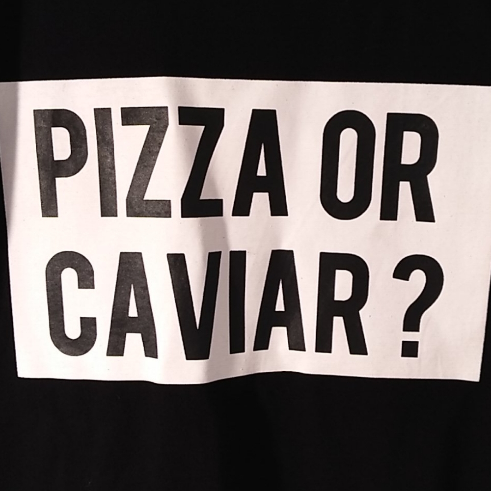 DKNY Pizza or Caviar? Black boxy mob wife top